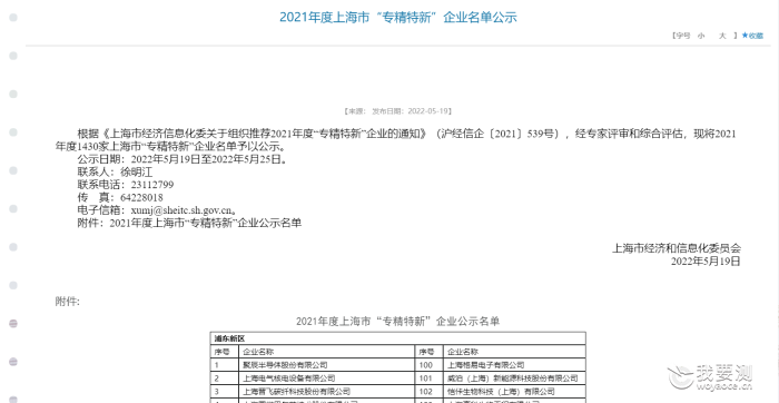 【喜讯】燃气检测公司通过2021年度上海市“专精特新”企业认定