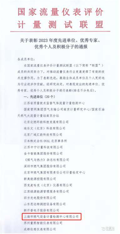 燃气检测公司获评国家流量仪表评价计量测试联盟 2023年度先进单位、优秀个人等荣誉